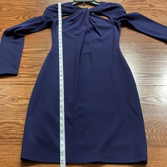 NWT HALSTON  HERITAGE cut out dress long sleeve fitted stretch midnight blue 4 - Picture 12 of 13